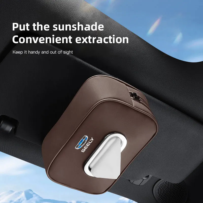 Car Tissue Box Car Interior Accessories For Geely Coolray Geometry C GX3 Emgrand EC7 LC Leather Tissue Storage Bag Kleenex Case