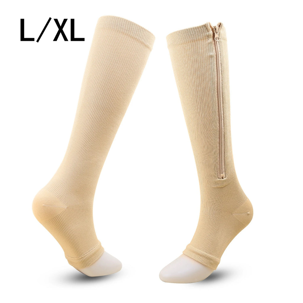 Zipper Compression Socks Women Men High Elasticity Nylon Closed Toe Pressure Stocking For Edema