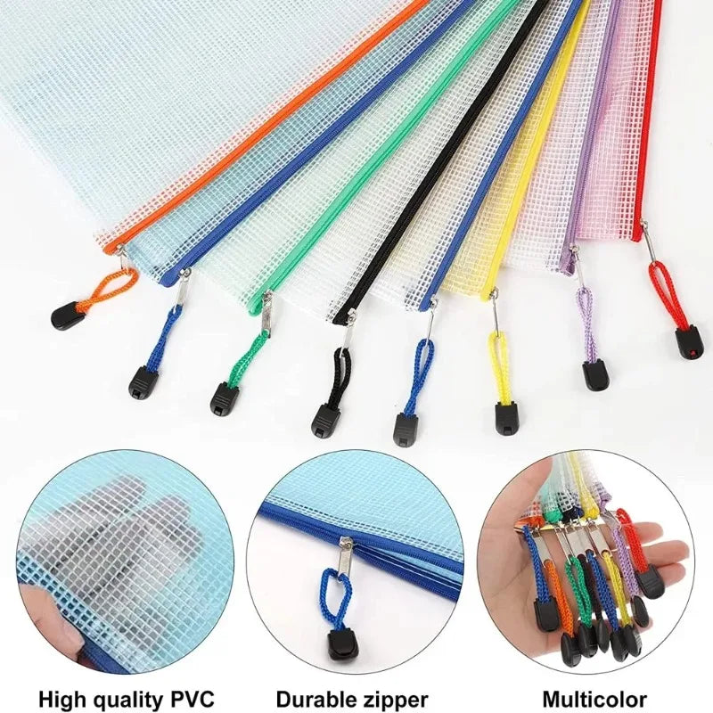 1/3pcs PVC transparent waterproof mesh zipper file bag Mesh zipper archive bag Storage office supplies Household storage bag