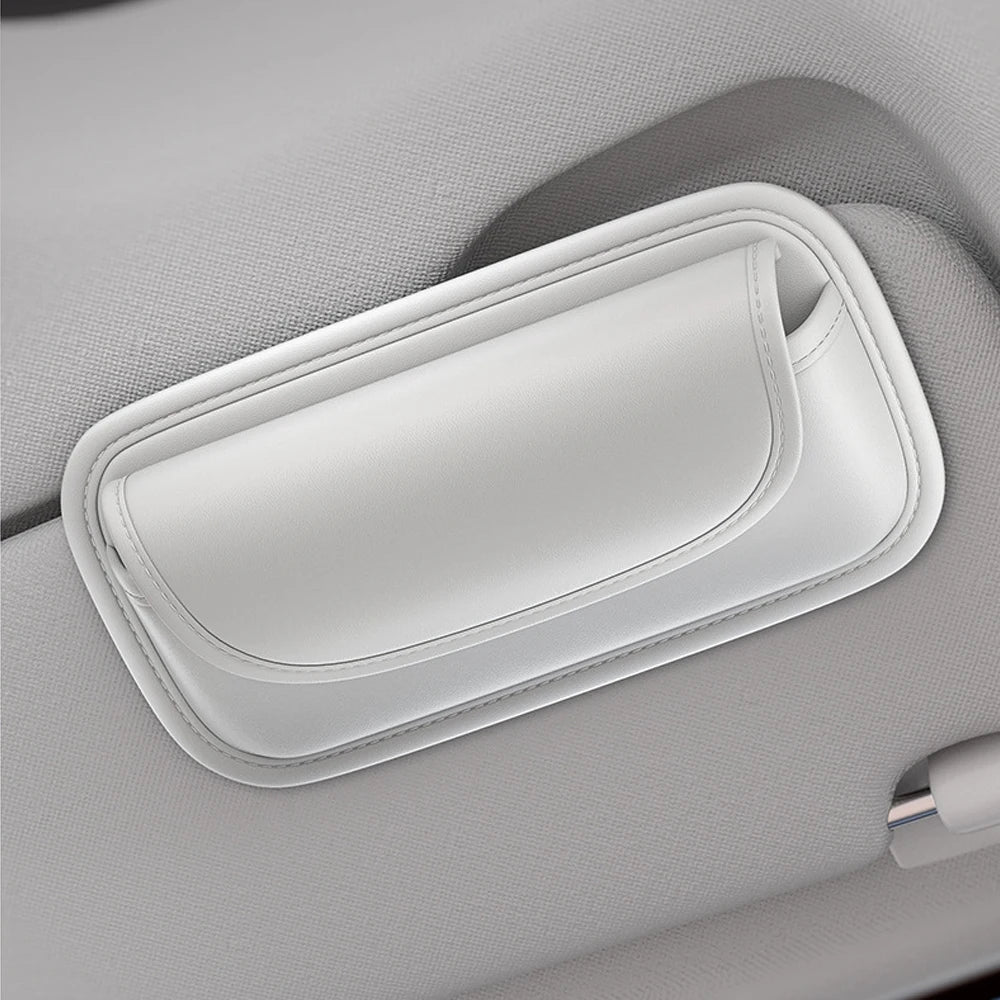 Car Glasses Case Wear-Resistant PU Leather Sunglasses Holder Hook and Loop Fastener Eyewear Protection Box Scratch-Free