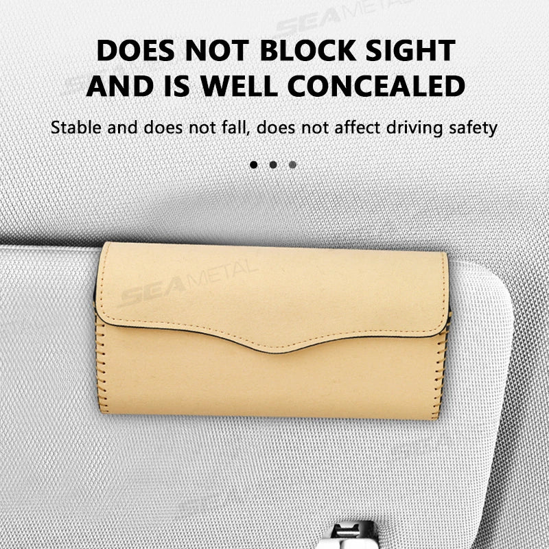 BLALION Car Sun Visor Plate Glasses Case Auto Sunshade Clamp Sunglasses Organizer Holder Suede Leather Car Glasses Storage Bag