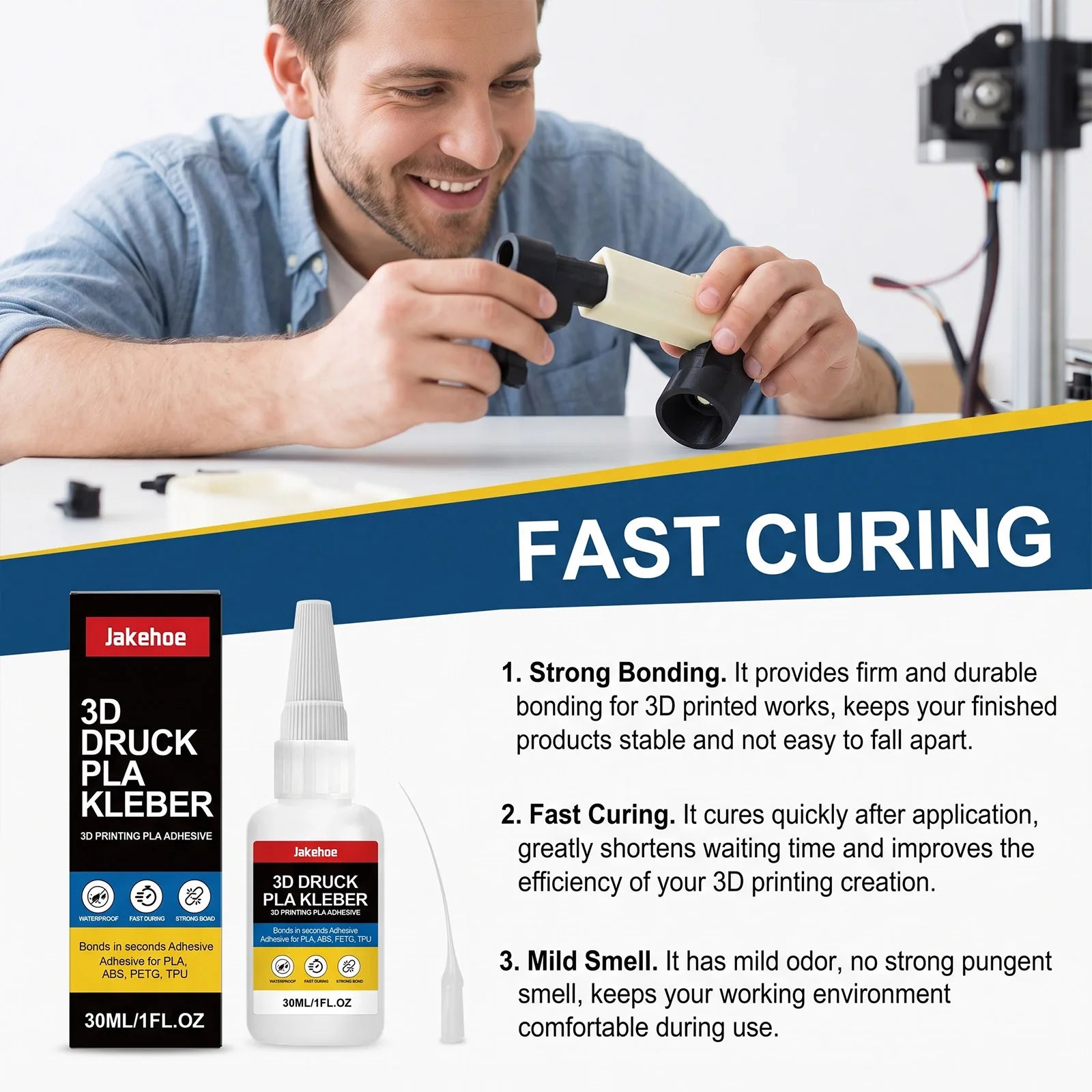 3D Printing Assembly Glue Low Odor Easy Apply Strong Bond Multi Material PLA ABS PETG Resin Model Craft Repair Adhesive