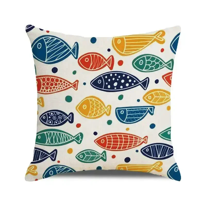 Ocean breeze and small fish pattern Double-sided Printed pillow cover Short plush Suitable living room sofas throw cushion cover