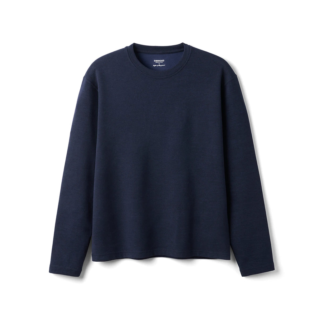SIMWOOD 2026 Spring New Regular Fit 260gsm Anti-static Thermal Fleece Fabric Long Sleeve T-shirts Men Casual Tops