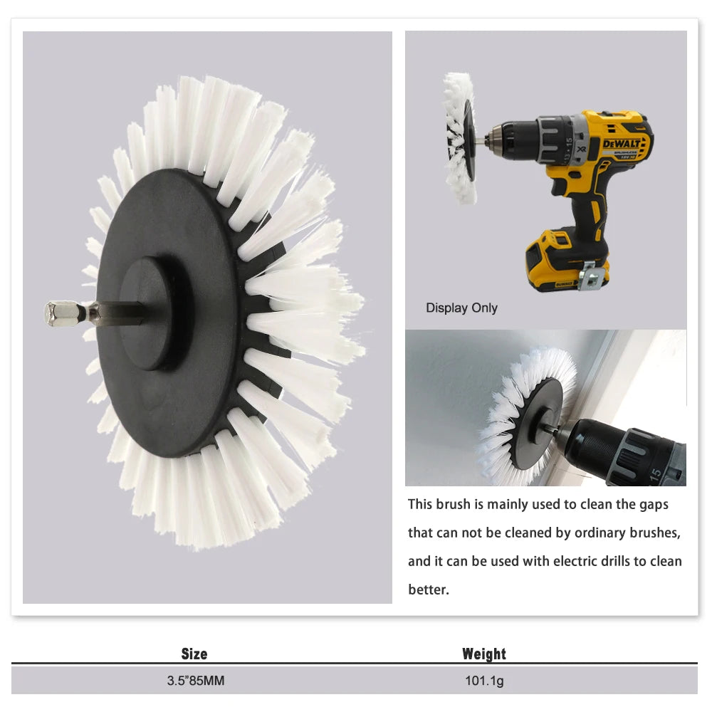 3.5 Inch Drill Brush Attachment Flat Round Power Scrubber Cleaning Brush Nylon Bristle for Car Carpet Bathroom Tile KitchenFloor