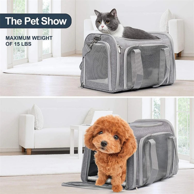 M/L Size Pet Carrier for Cats Dogs Puppies up to 13/15 Lbs Pink/Blue/Grey TSA Airline Approved Soft Sided Collapsible Travel