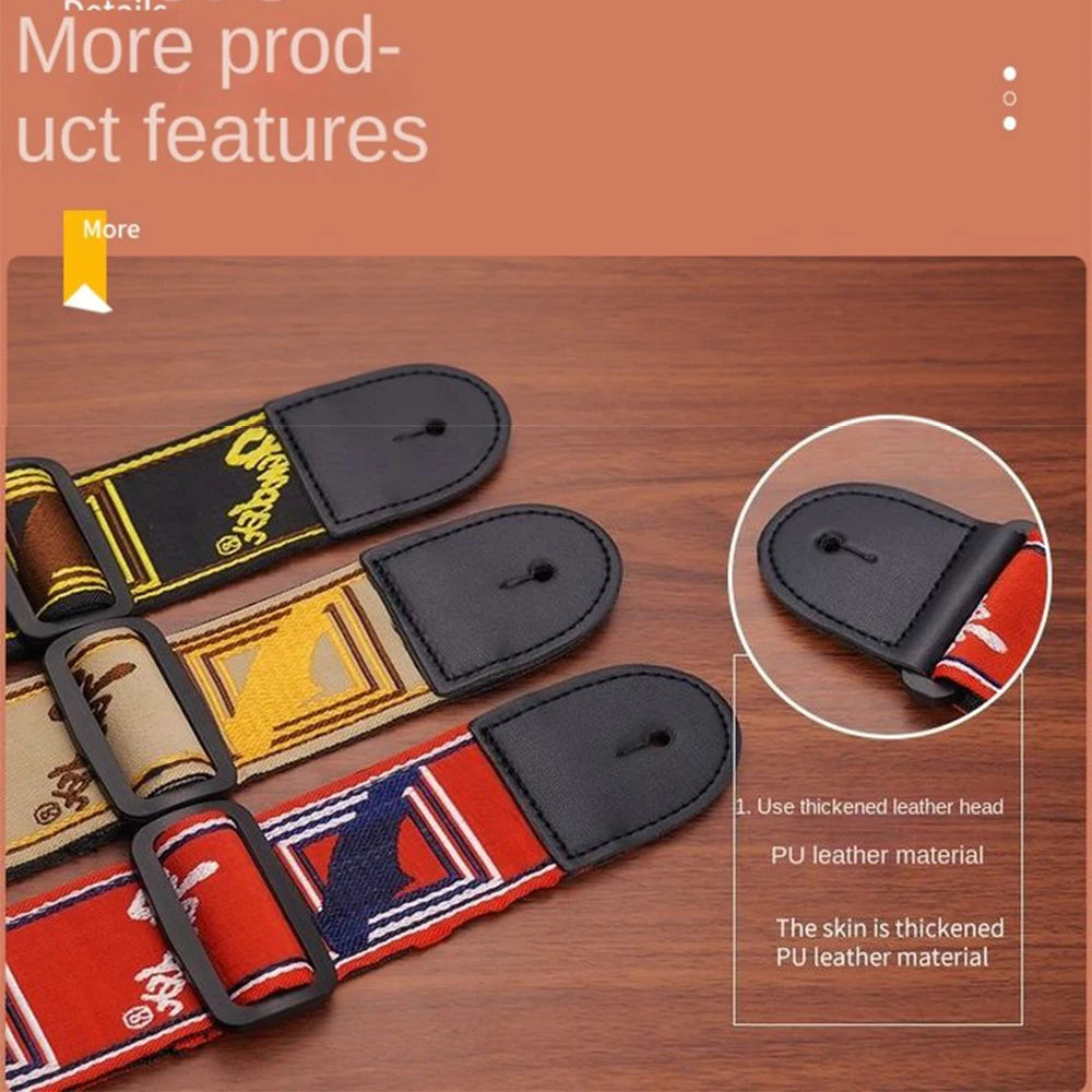 1pc FD Embroidery Guitar Strap Leather Acoustic Electric Guitar Widening Straps Folk Classical Wooden Guitars Shoulder Belt