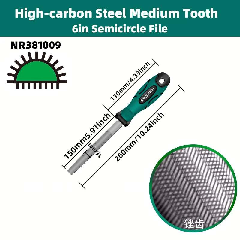 AMR 1pc Metal File 6 Inch Professional Carbon Steel Flat/Half-Round/Triangular Square Round File for Metal Work