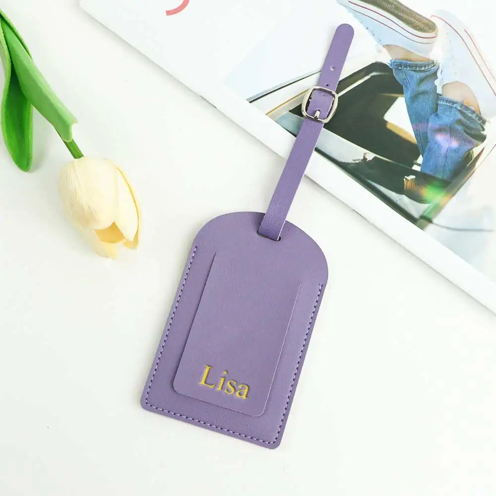 Customized letters smooth PU leather classic ultra-thin travel aviation luggage tag signature luggage label
