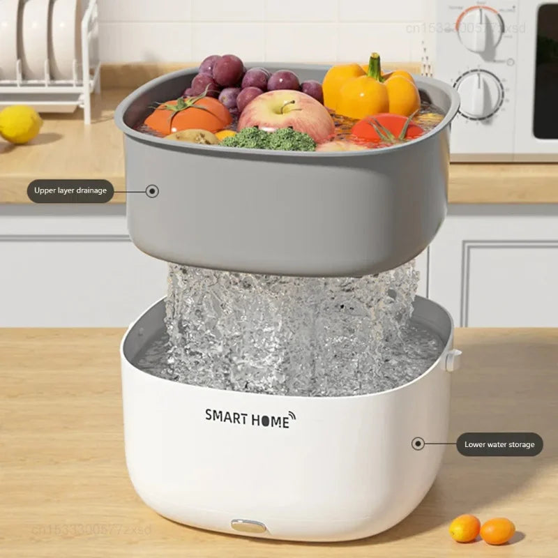 Ultrasonic Vegetable Washing Machine Food Remove Pesticide Residues Washer Fruit Dirt Cleaning Purifier Basket Kitchen Supplies