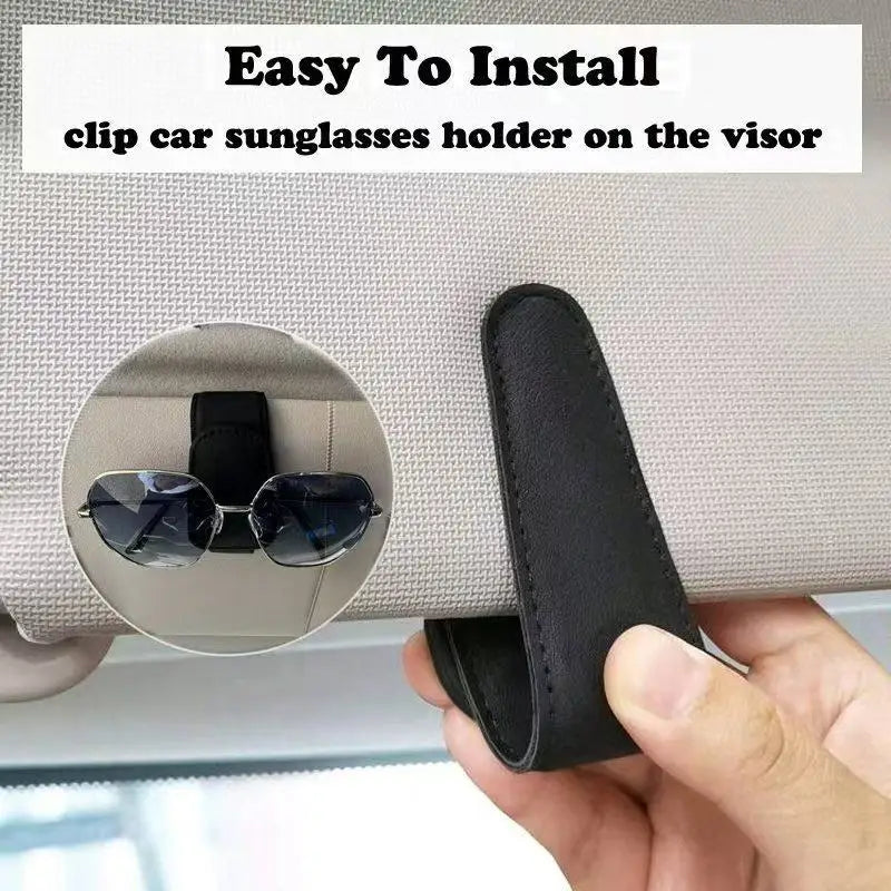 Magnetic Leather Car Sunglasses Holder, Universal Sun Visor Glasses Clip Card Ticket Storage Box Auto Interior Accessories 1PCS