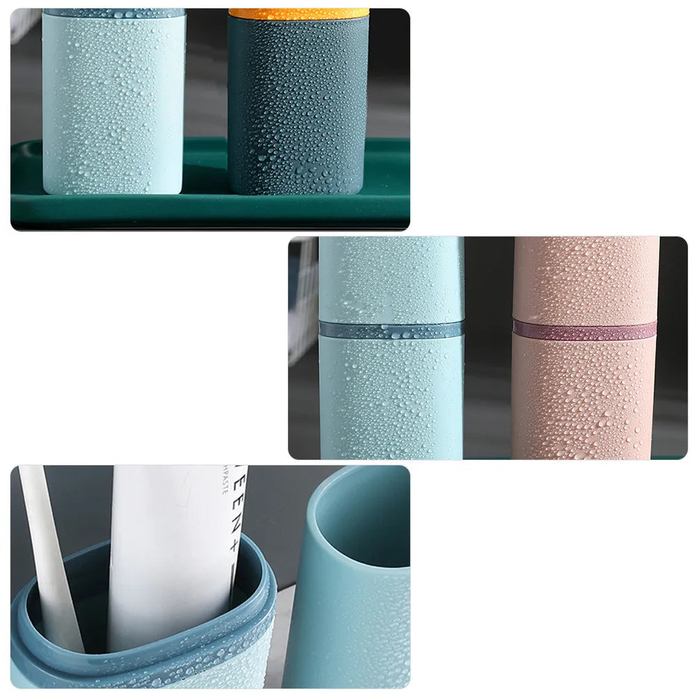 2pcs Portable Toothbrush Case Storage Box Compact Size For Home Travel Use Round Corner Premium Material Washing Cup Container