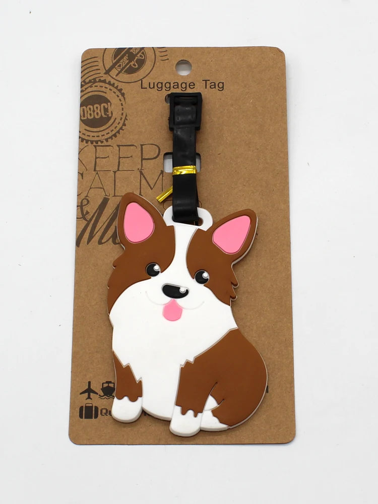 Cartoon Anime Dogs Luggage Tag Lovely Corgi Shiba Inu Akitas Suitcase ID Address Holder Pendent Portable Boarding Baggage Label