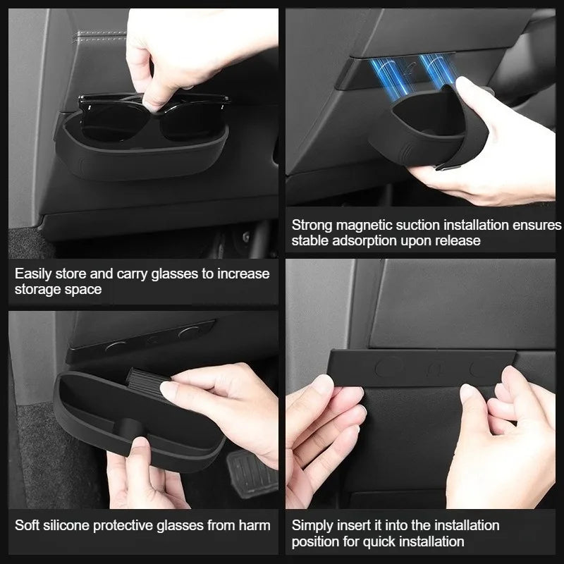 Silicone Glasses Case For Tesla Model 3/YL/Y Juniper 2025 2026 Magnetic Closure Design Sun Glasses Storage Box Car Accessories