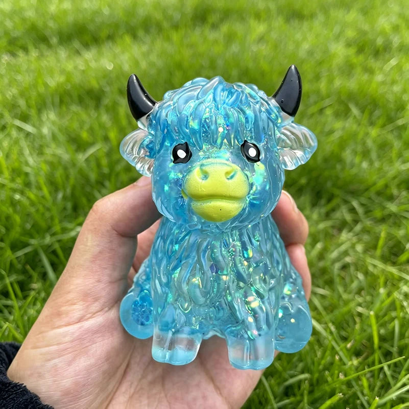 Cute Maltose Squishy Glitter Highland Cow Squeeze Toys Soft Animal Slow Rising Anti Stress Relieve Anxiety Sensory Fidget Toy