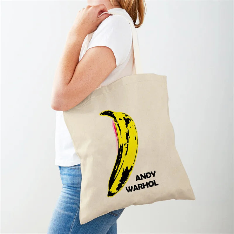 Vintage Art Andy Warhol Women's Shoulder Bag Eco Shopping Bag Casual Women Canvas Tote Flower Abstract Printing Handbag Gift