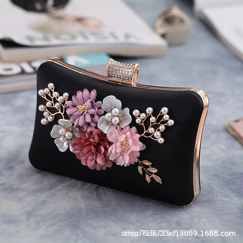 Floral Cute Women Evening Bags Dress Rhinestones Gift Clutch Bags With Shoulder Handbags For Wedding Dinner Prom Purse