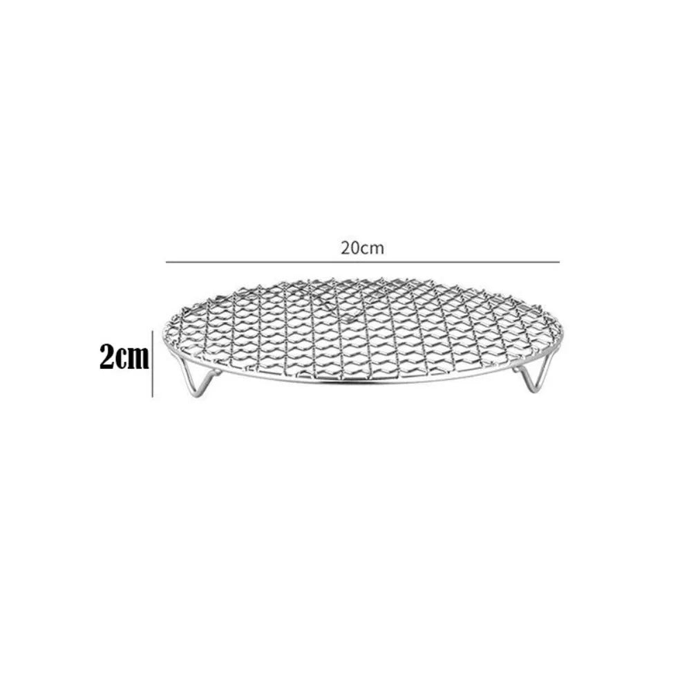 Portable Round Air Fryer Rack Stainless Steel with Foot BBQ Net Stackable Grid Grill Home Kitchen Oven Steamer Cooker