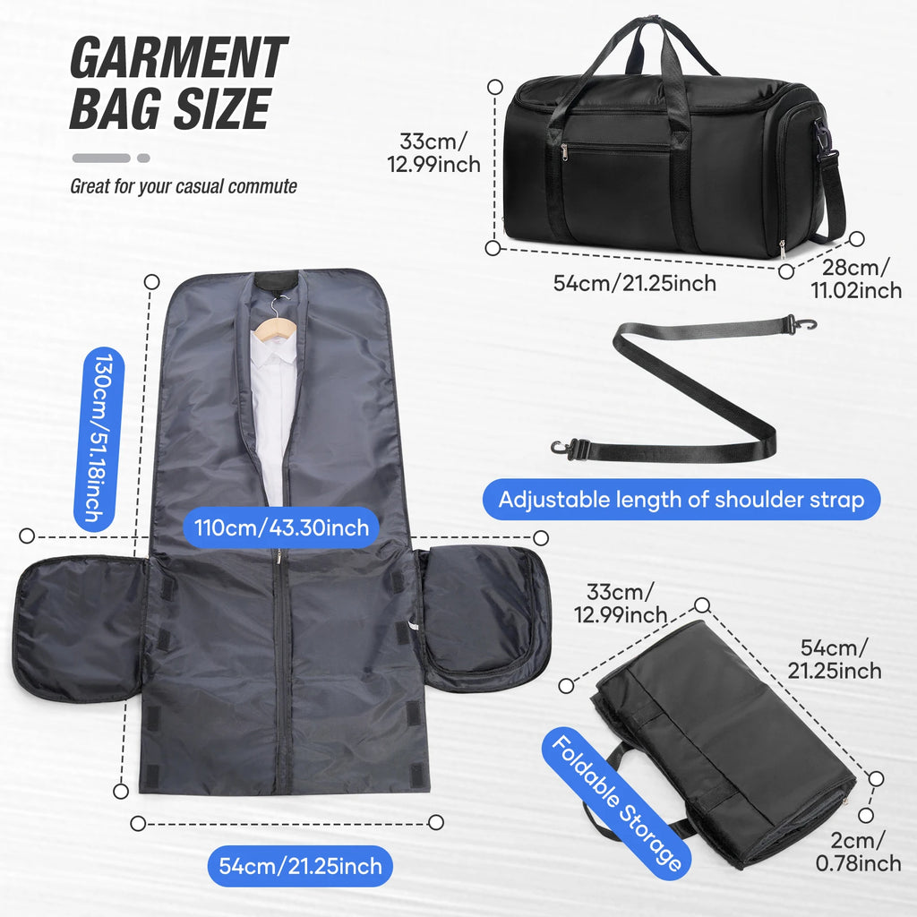Travel Bag for Men, Convertible Carry on Garment Duffel Bag,Weekender Bag Hanging Suitcase Suit Business Travel Bag Clothing Bag