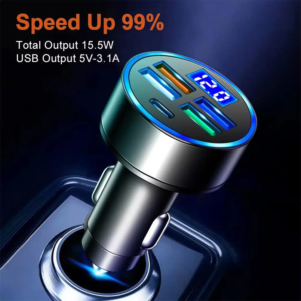 5 Ports Car Charger Fast Charging PD QC3.0 USB C Car Phone Charger + Spring Cable Coil Data Wire Type C Adapter in Car