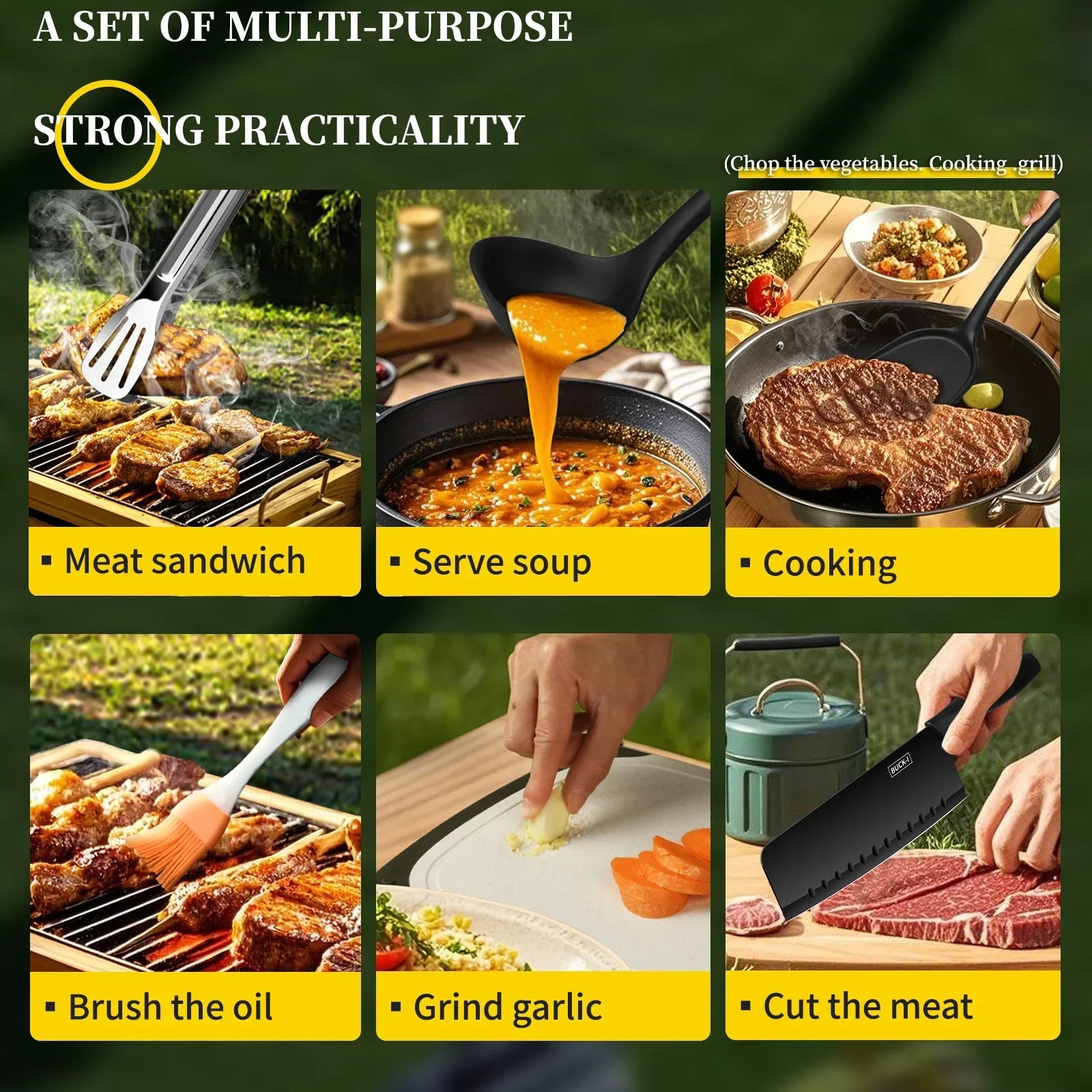 Professional barbecue Set Portable Travel Utensils Set of 10 Pieces Outdoor Kitchen Kitchenware for Backpack BBQ Camping Picnic
