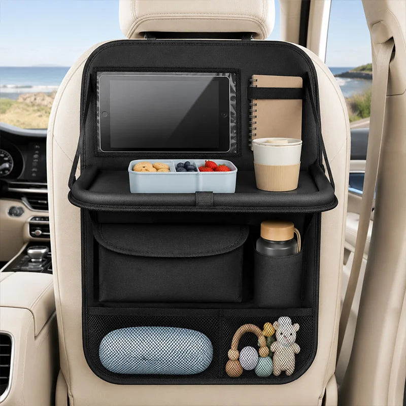Car Seat Storage Bag with Folding Plate, It Comes with a Foldable Storage Bracket,Multiple Storage Bags, and Car Seat Floor Mats