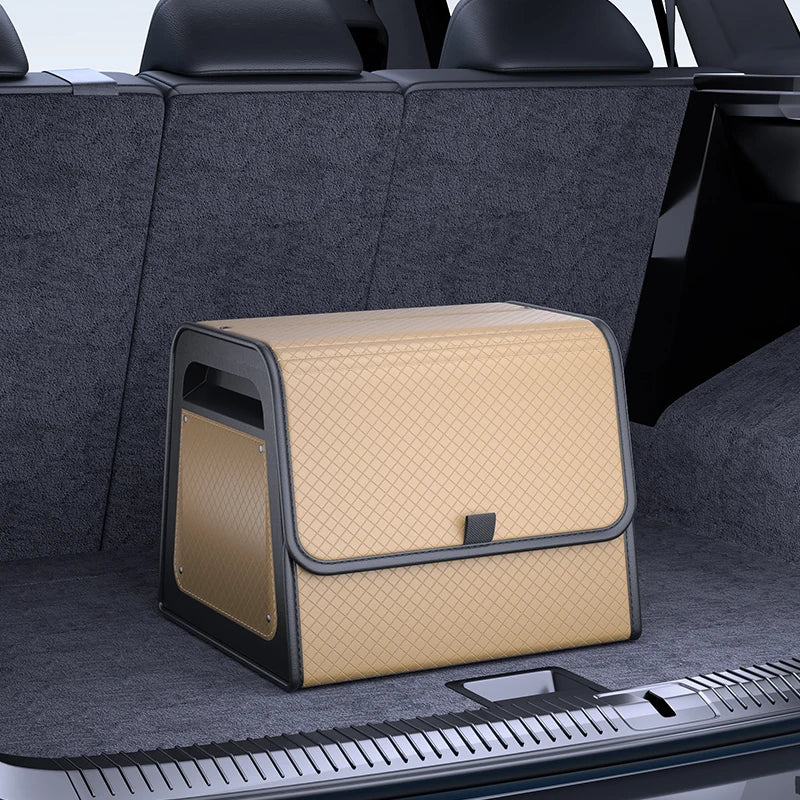 Car Trunk Organizer with 4-Point Magnetic Closure – PU Leather, Reinforced ABS Frame, Fits SUV, Sedan, and Home Use