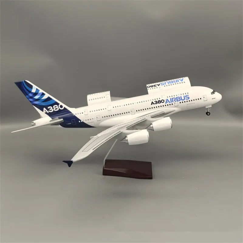 New Type Diecast Model A380 Prototype Resin Openable Cabin Door Airplane With Light Airline Collection Decoration Display Gifts