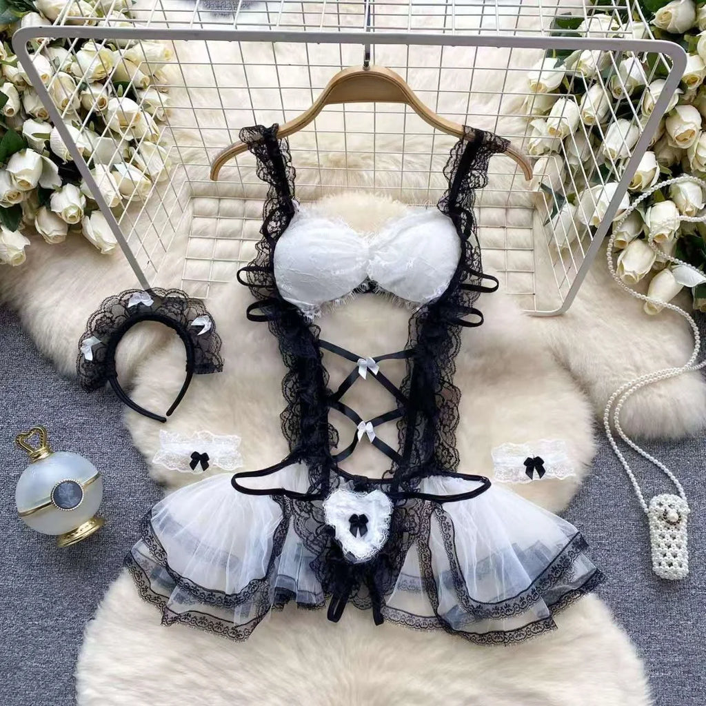 Sweet Bunny Lingerie Set Women Sexy Soft Plush Cute Bowknot Sweet Nightgowns Christmas Rabbit New