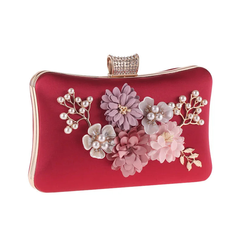 Floral Cute Women Evening Bags Dress Rhinestones Gift Clutch Bags With Shoulder Handbags For Wedding Dinner Prom Purse