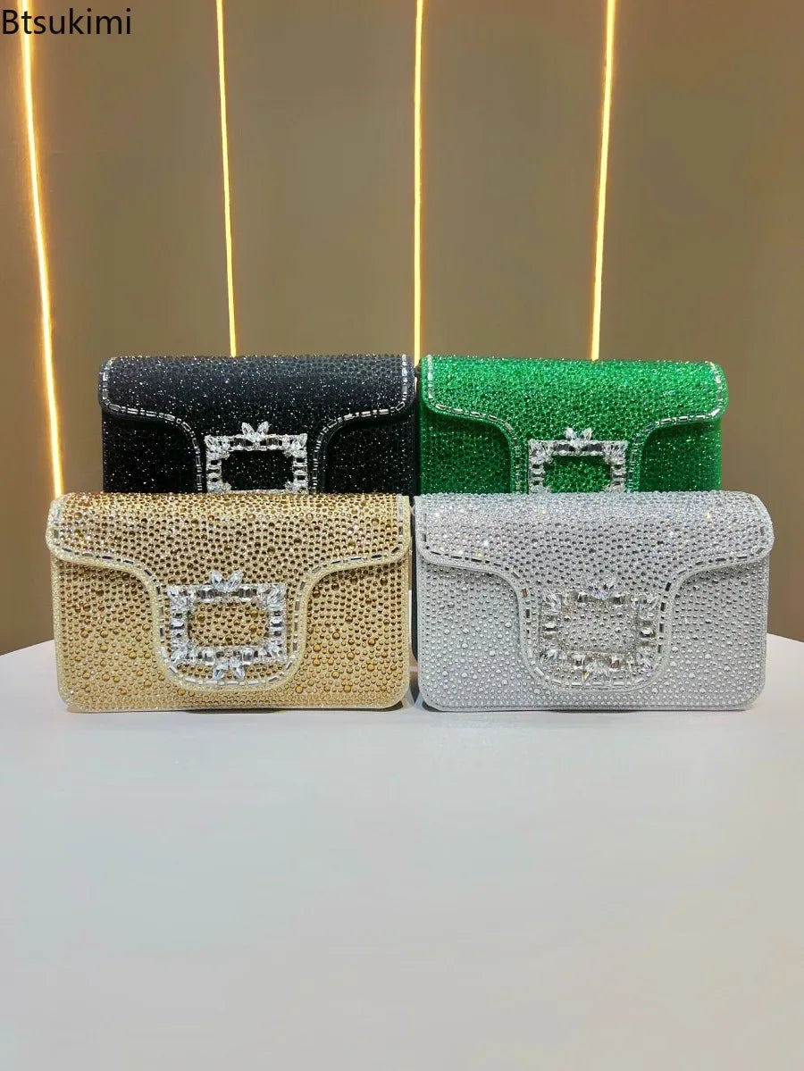 New Ladies Luxury Crystals Evening Bags Sparkling Diamond Dinner Party Dress Bags Metal Chain Wedding Clutch Purses and Handbags