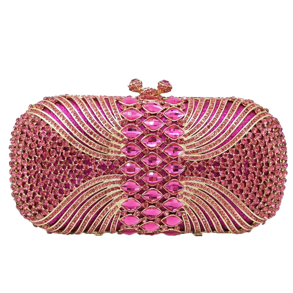 Hollow Out Green Rhinestone Crystal Evening Party Bags Gold Metal Clutch Female Wedding Purses Diamond Handbags Money Clutches