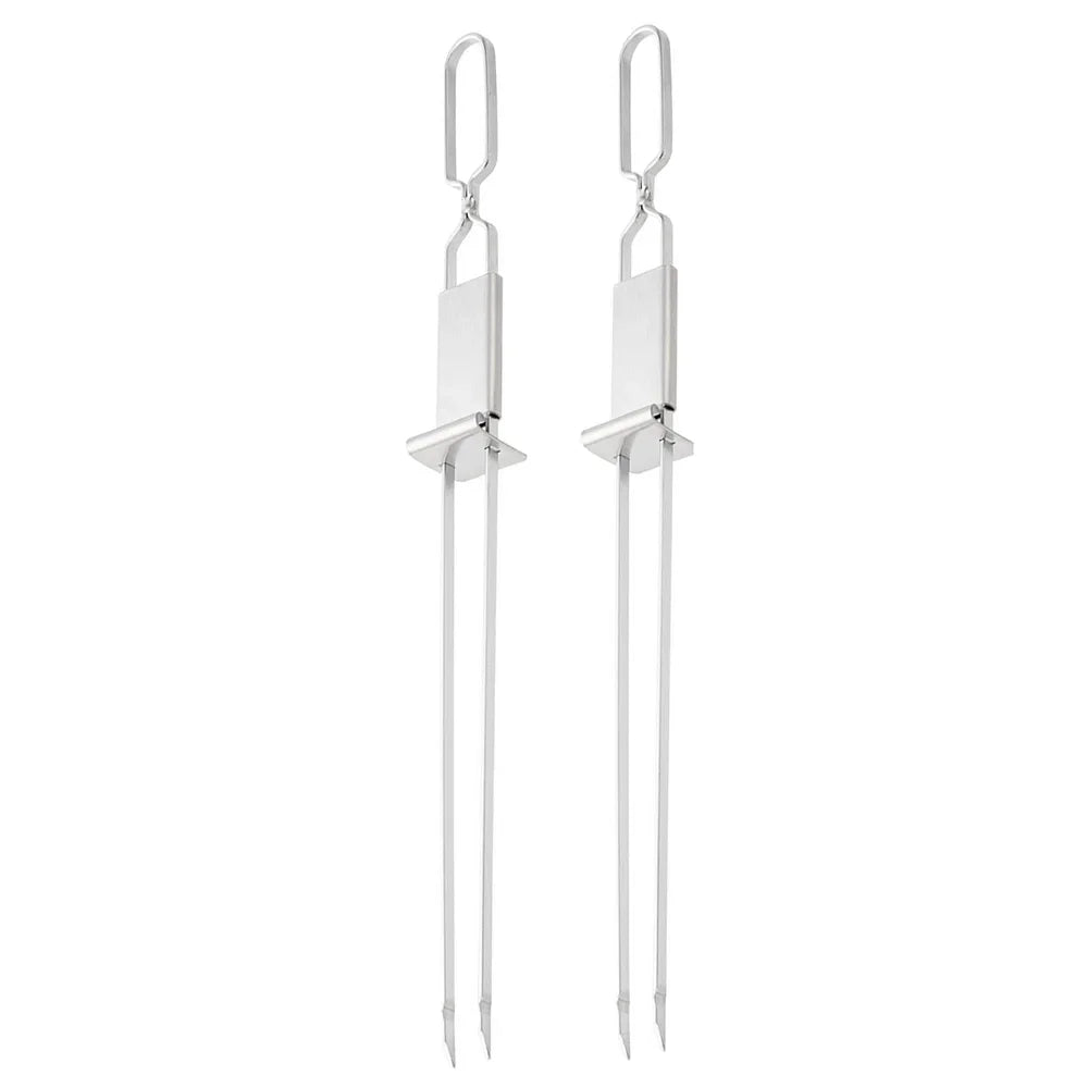 2/4/6Pcs Barbecue Grill Fork Stainless Steel Semi-automatic Double Head Metal Skewers Portable BBQ Fork Camping Picnic Grilling