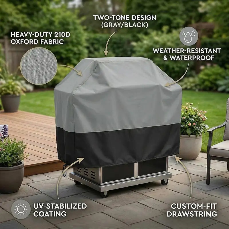 210D 5 -Size BBQ Grill Cover Anti-Dust Waterproof Weber Heavy Duty Charbroil BBQ Cover Outdoor Rain Protective Barbecue Cover