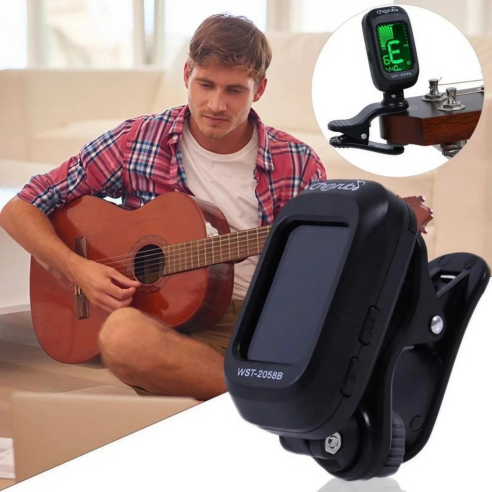 Digital Acoustic Clip Type Guitar Tuner Rotatable Clip-on Tuner LCD Display for Chromatic Acoustic Guitar Bass Ukulele Guitar