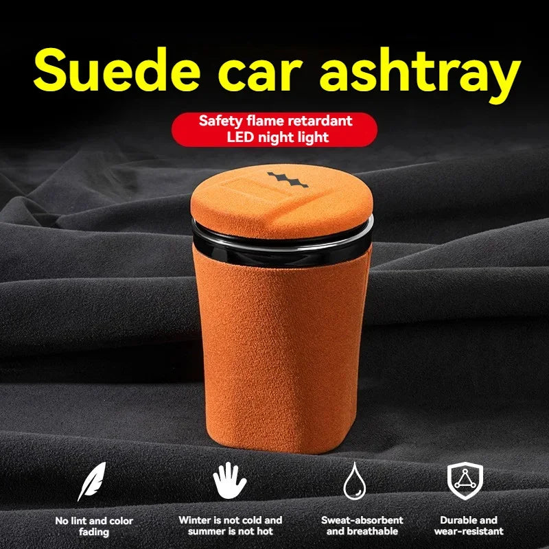 Car Suede Ashtray With Blue-Ray LED Light Creative Ceramic Ashtray Cigarette Holder with logo For BYD Equation Leopard 5 2023 +