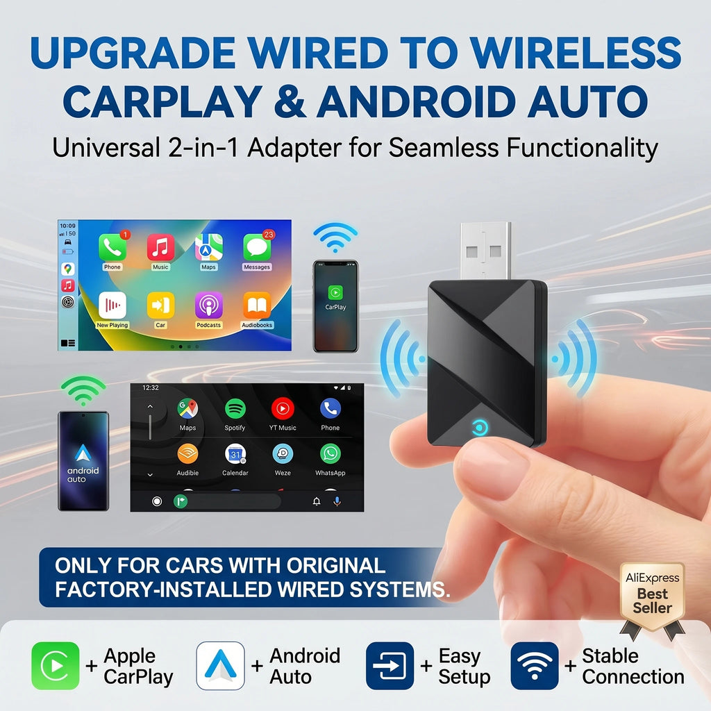 2026 Kowankit Wireless CarPlay Adapter Android Auto 2 in 1 Dongle Smart BT 5G WiFi Plug & Play For Toyota Hyundai Ford VW Nissan