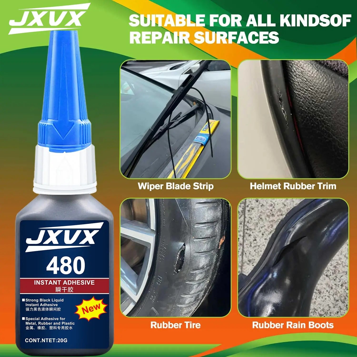 JXVX 1-3pcs 480 Black Super Glue Instant Quick-drying Black Cyanoacrylate Adhesive Leather Rubber Tyre, plastic Strong Bond Liquid Glue Tool,with distribution.