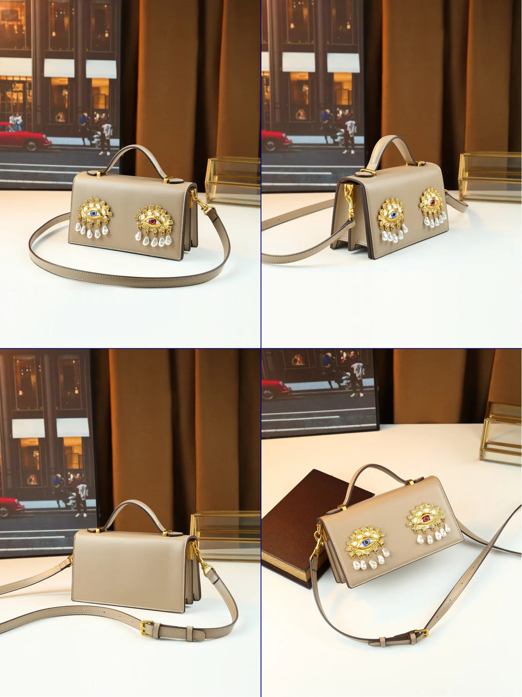 New retro pearl diamond eye creative design shoulder messenger bag fashion women's light luxury Boston bag