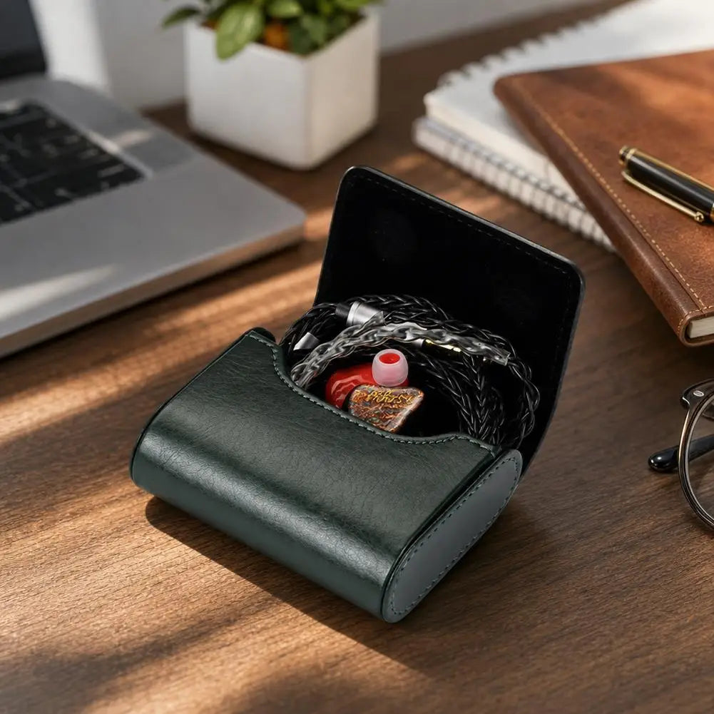 PU Leather Storage Box Classic Travel Magnetic Earphone Earbuds Organizer Pouch Dust-proof Anti Scratch Watch Storage Box