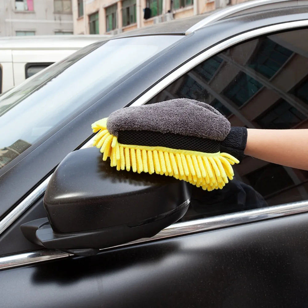 Car Chenille Car Wash Gloves Thickened Waterproof Car Wipe Gloves Car Coral Fleece Double-sided Car Cleaning Tool