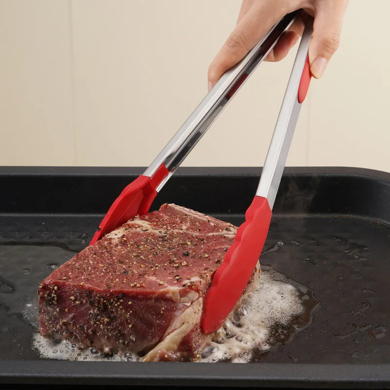 7/9/12inch Silicone Kitchen BBQ Tongs Stainless Steel Locking Cooking Tongs with Silicone Tips Non-Slip Food Tongs for Cooking