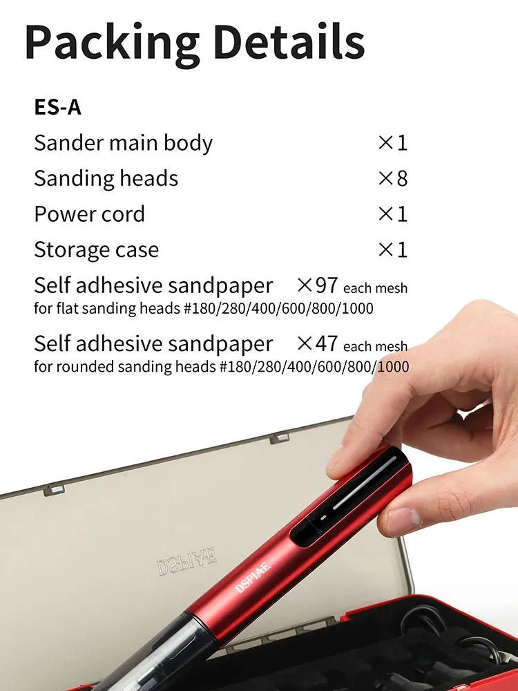 DSPIAE Reciprocating Electric Sanding Pen with Sanding Sheets & Tips for Gundam Model Polishing Surface Finishing Refining Tools