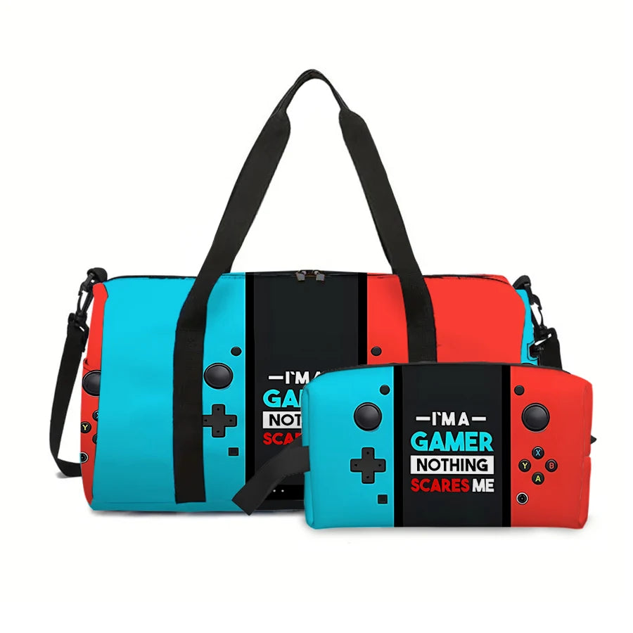 2 Pcs Games Console Large Capacity Travel Bag,Cosmetic Bag For Boys/Girls Best Gifts 2D Cartoon Leisure Durable Travel Duffels