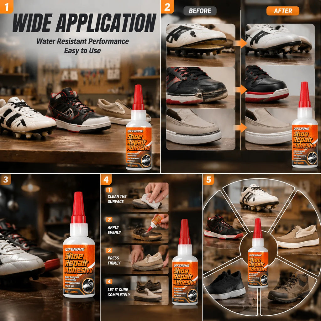 QIFENGHE 20ML Shoe Repair Adhesive, Waterproof Strong Glue for Sneakers Boots, Professional Shoe Repair Glue