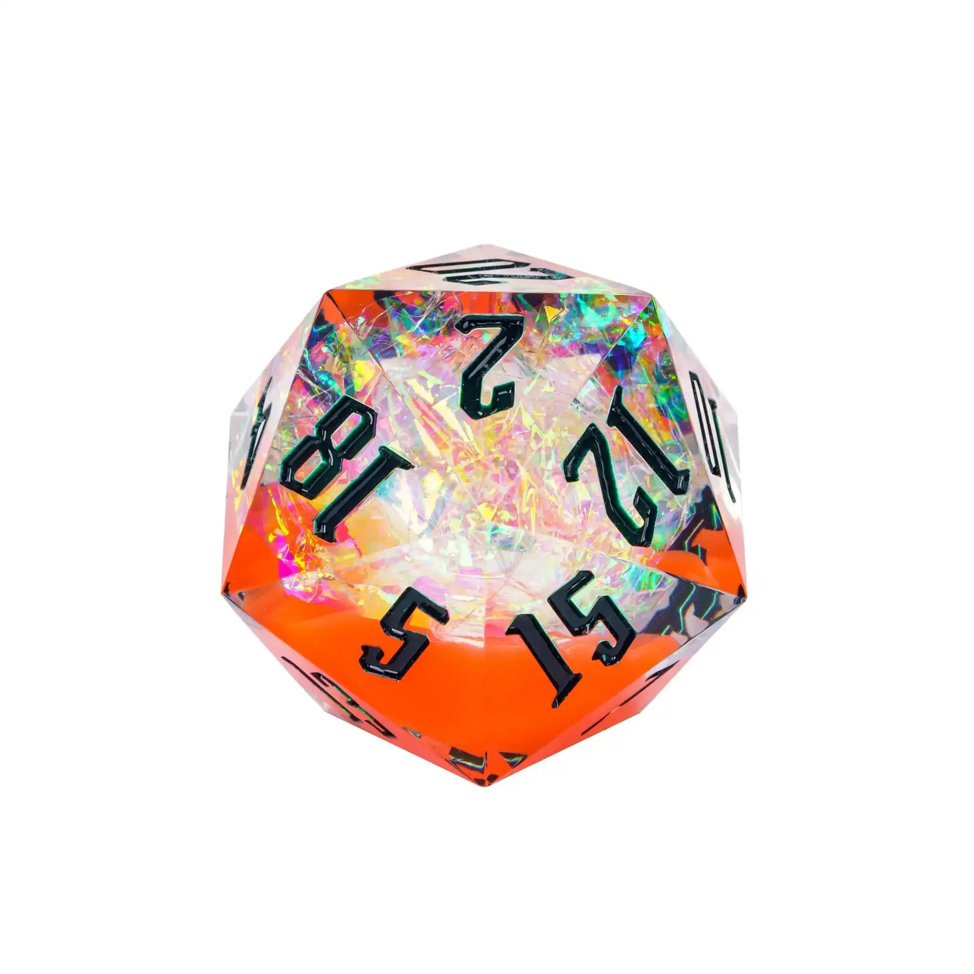 Cusdie 33mm Rainbow Film D20 Dice, 20 Sided Resin Sharp Edges Dice, Single D20 Polyhedral Dice, for Role Playing Board Game