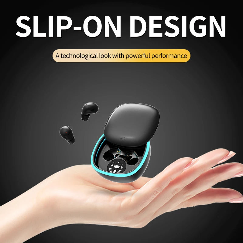 Bluetooth Wireless Earbuds, Noise Cancelling, LED Display, Ultra-Thin Mini Design for Sleeping, Long Battery Life