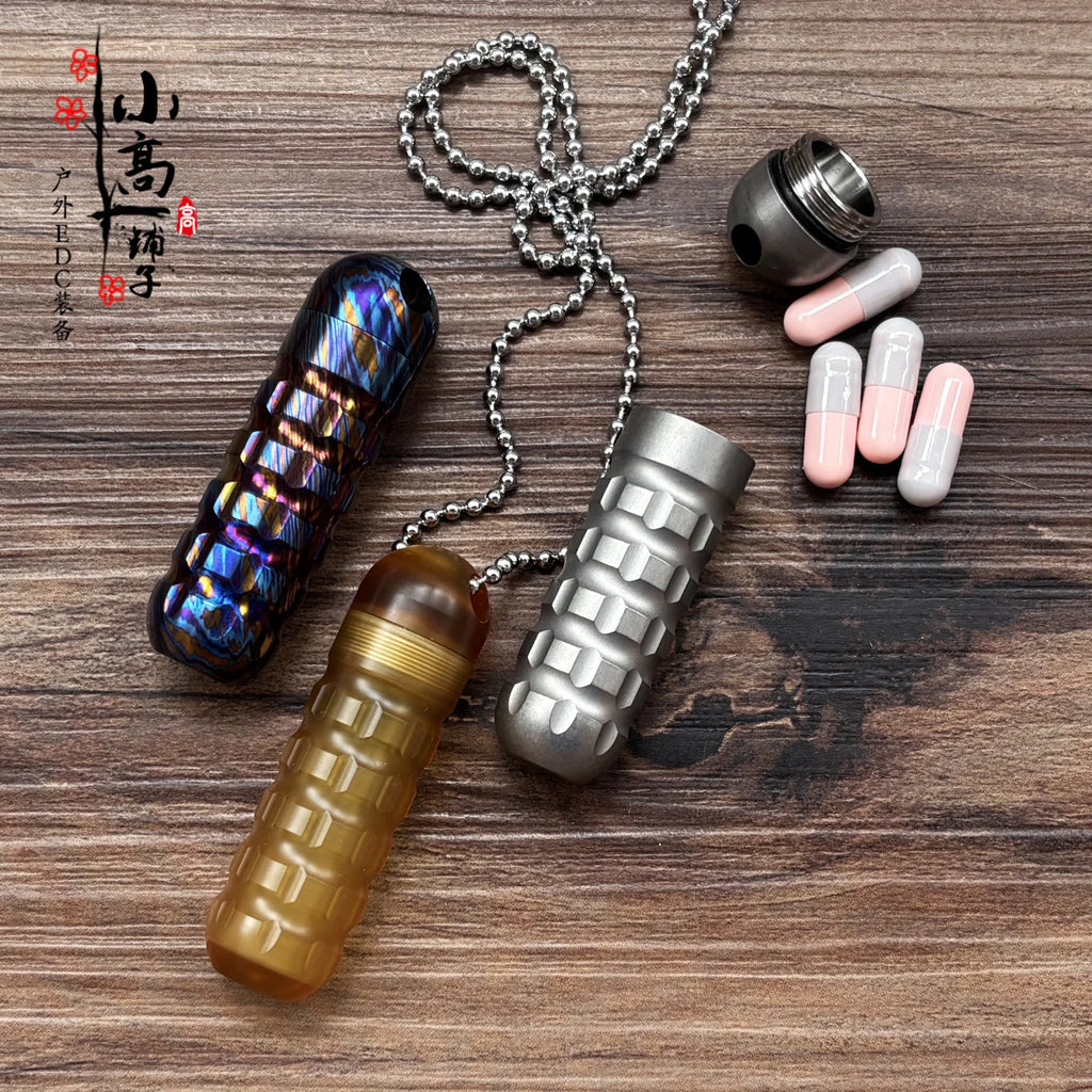 EDC Emergency Nitroglycerin Pill Case - Waterproof PEI/Titanium Capsule Pendant for Necklace & Keys