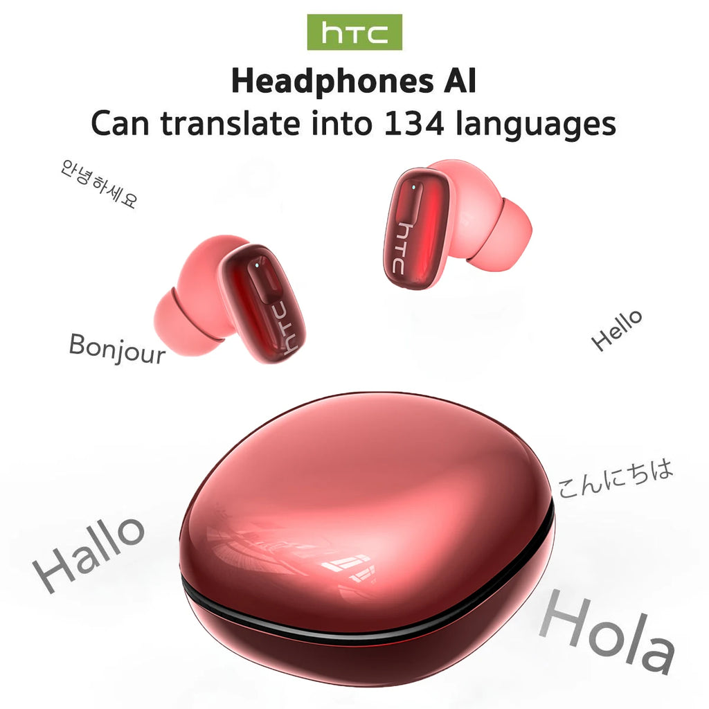 Auriculares Traductor DeIdioma 2026 HTC NE75 AI Real-Time Translator 3D Surround Sound Comfort Fit for Travel Gaming Earphones