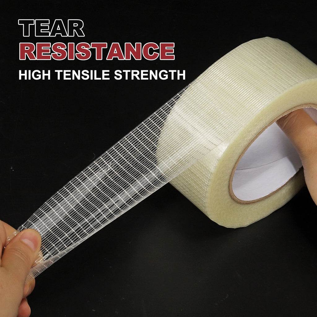 1-12Roll 50Meter Filament Strapping Tape 5.9 Mil Heavy Duty Fiberglass Mesh Reinforced Packaging Clear Waterproof Adhesive Tapes